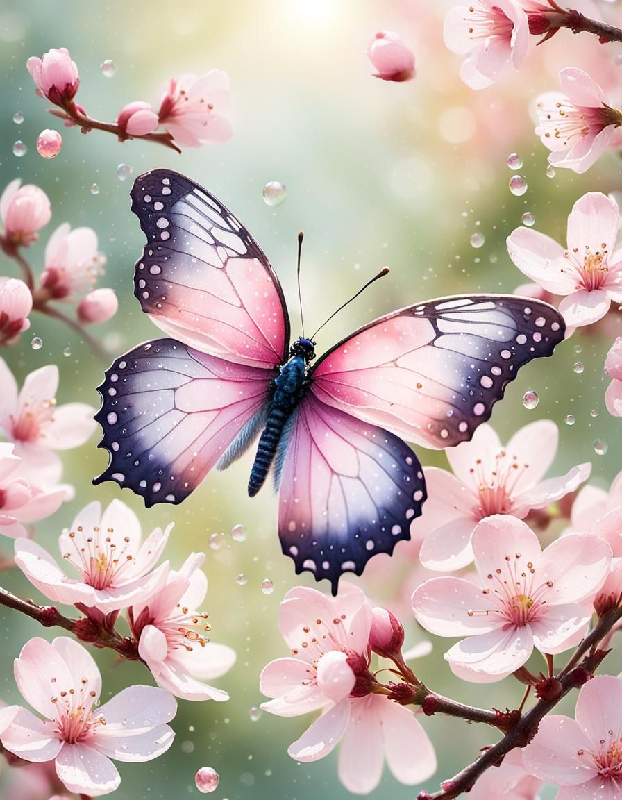 Whispers of Spring: A Delicate Cherry Blossom Scene with But...