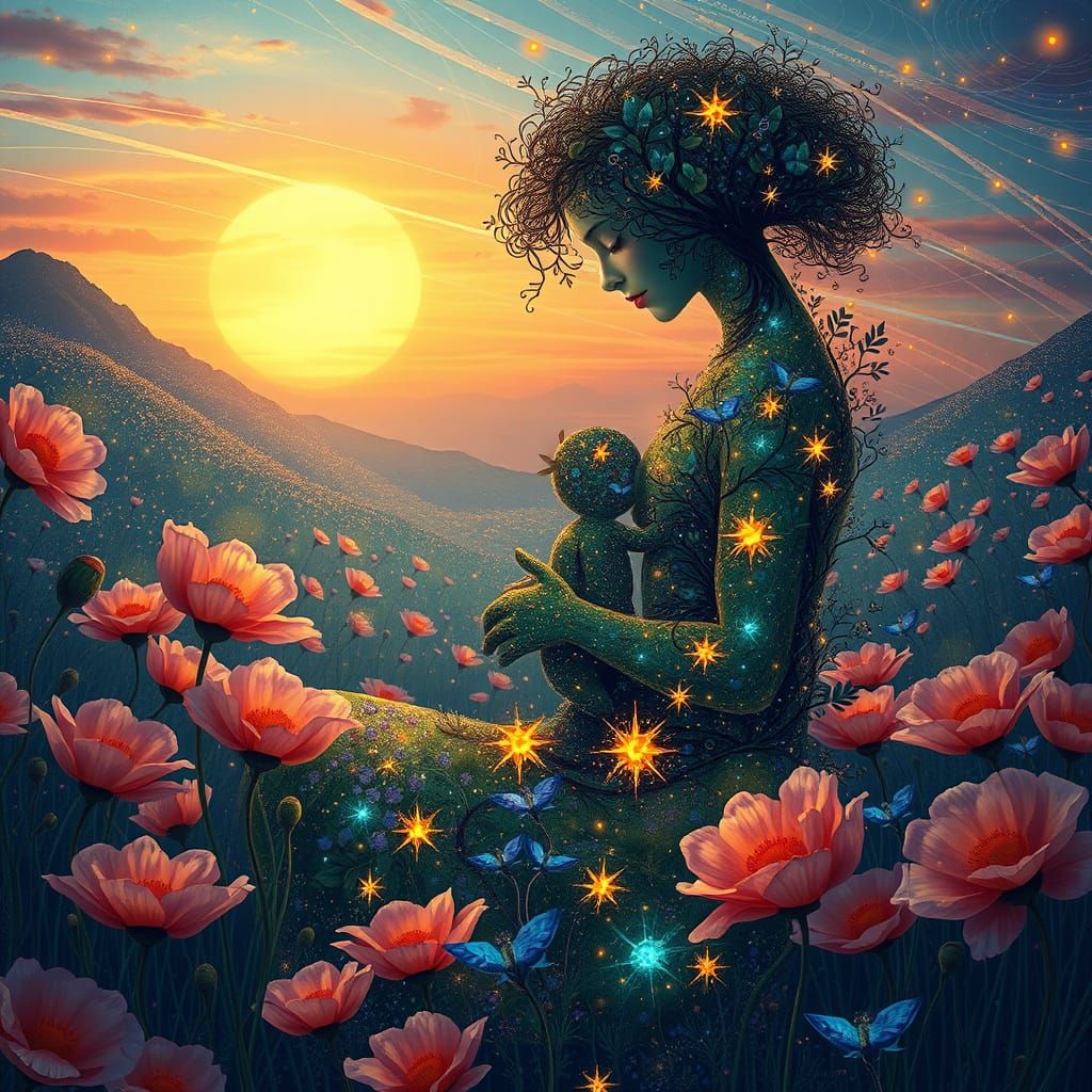 Motherly Goddess Embodies Whimsical Forest Landscape in Drea...