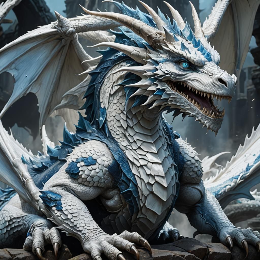 Majestic Kind Dragon with Iridescent Blue Skin and Dark Blac...