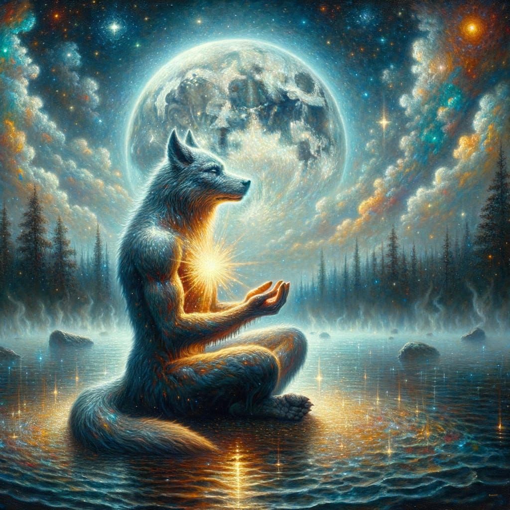 Contemplative Werewolf Meditating Under Moonlight