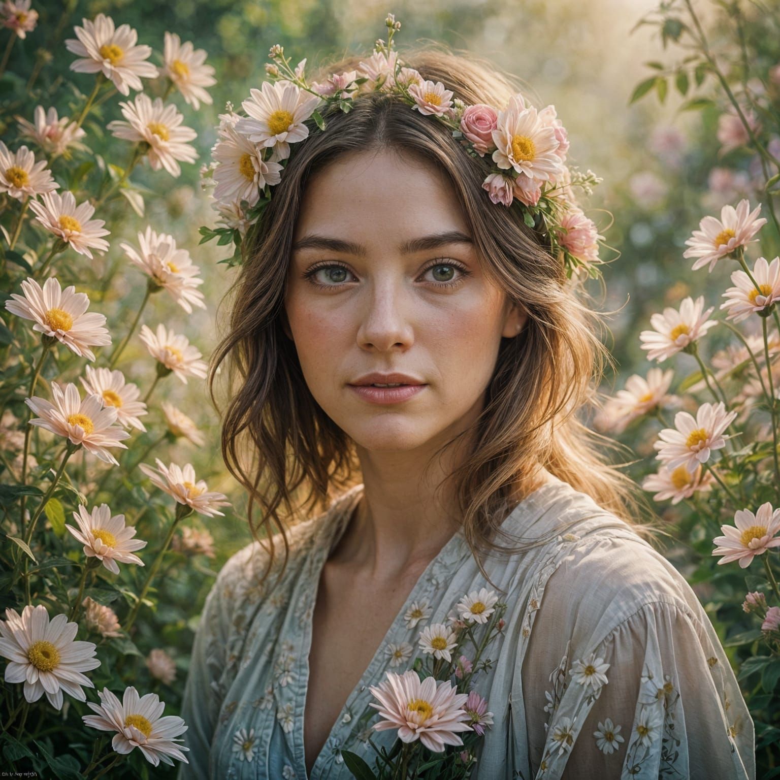 Romantic Ethereal Self Love Portrait with Blooming Flowers