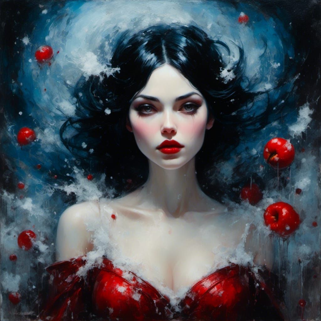 Gothic Fairy Tale Portrait in Oil, Snow White in Noir Leathe...
