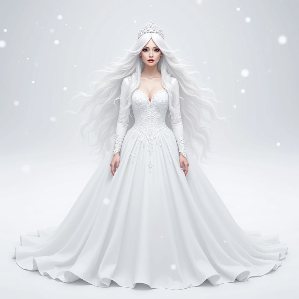 Elegant Woman in White Gown, Oil Painting