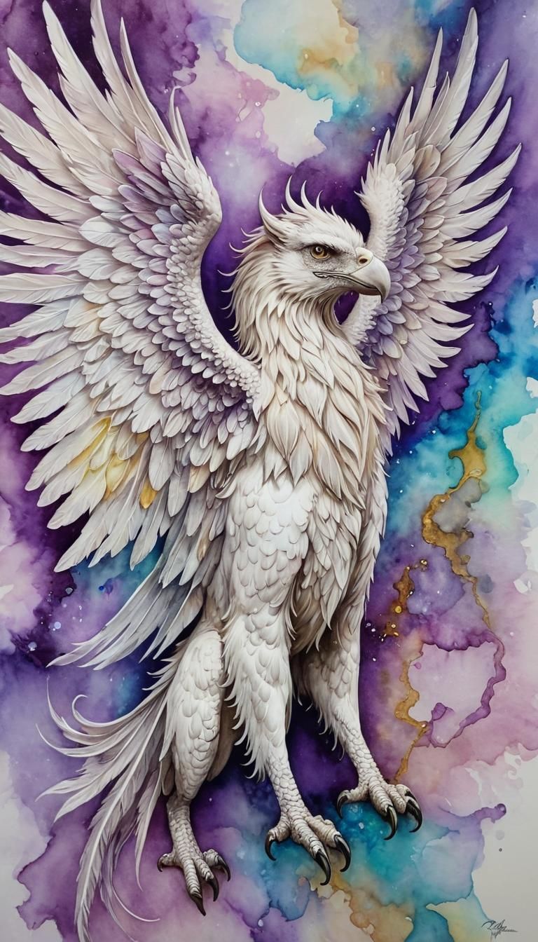🔮🩻ETHEREAL GHOSTLY Diaphanous Griffin Alcohol Ink  Hyperdetailed Irena Mandich GNOSIS