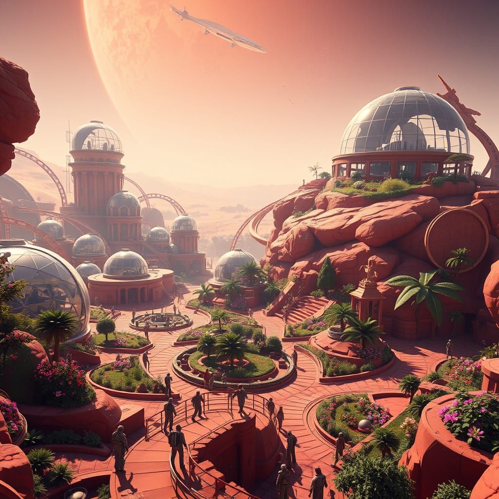 Mars Cities Under Glass Domes With Lush Gardens