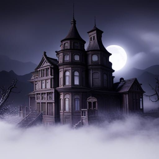 Fantastical Haunted Mansion in Deep, Vibrant Colors