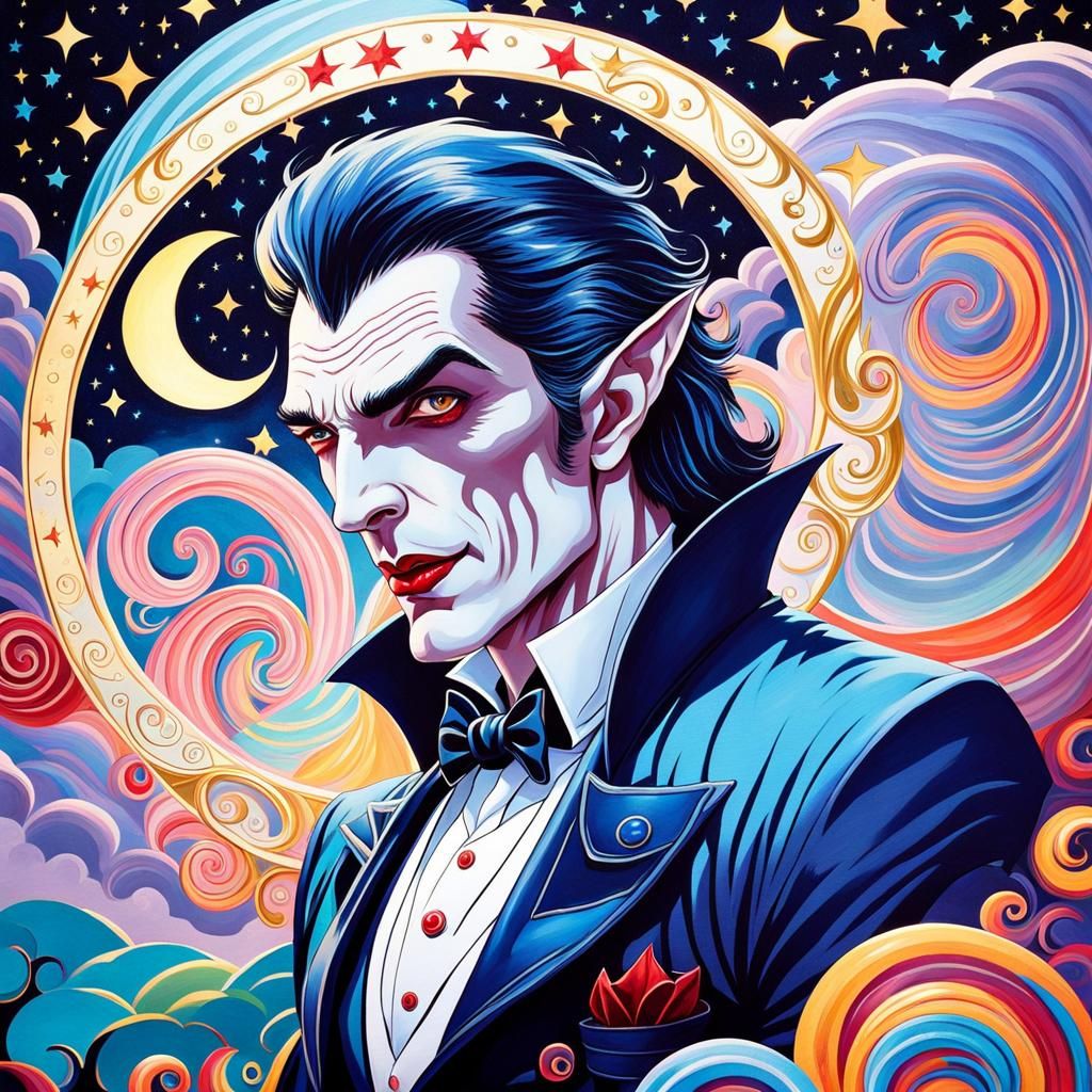 Ethereal Male Vampire Amidst Celestial Splendor