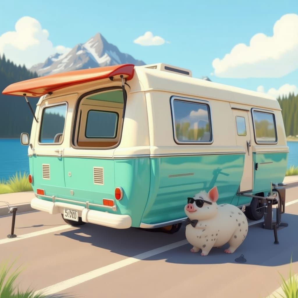 Pigs Changing Tire on Highway 50 to Lake Tahoe