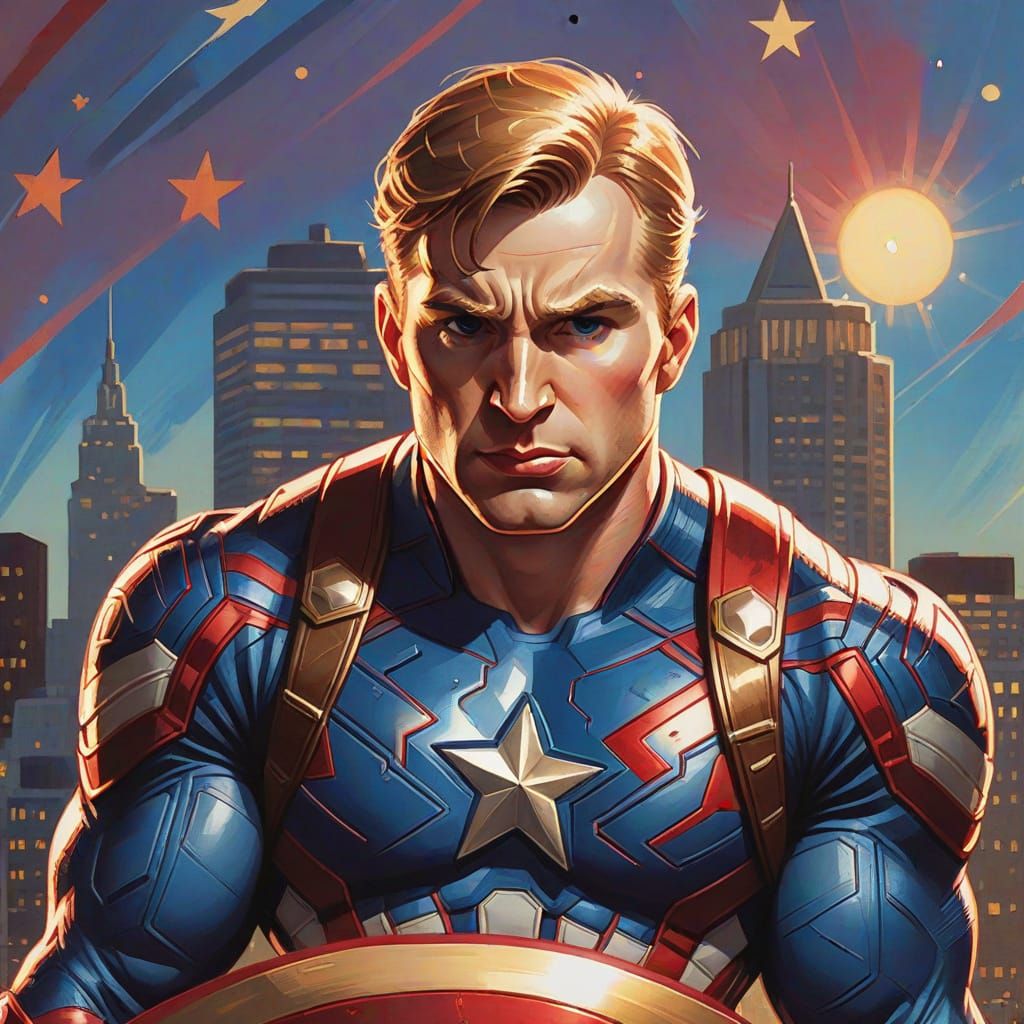 Captain America in Gouache Comic Book Style