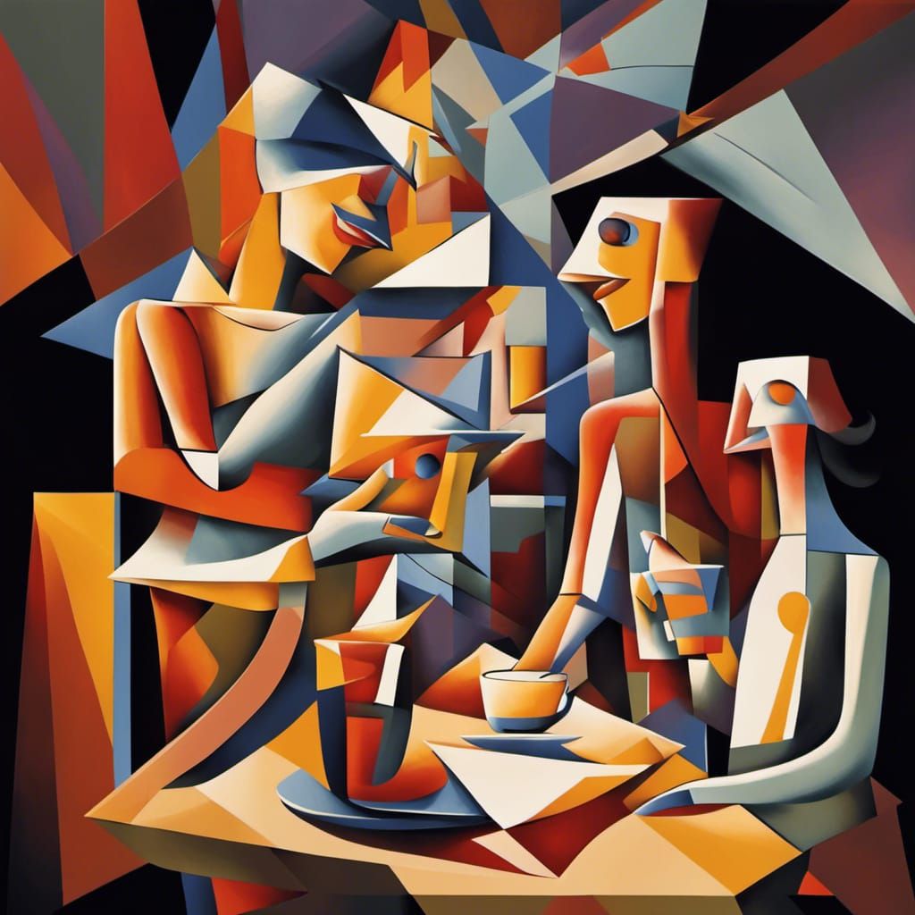 Angular Oil Paintings in Neo-Cubist Style