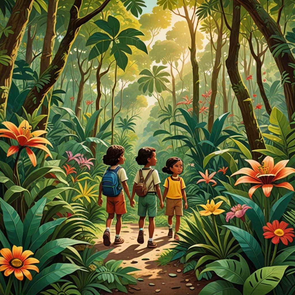 Children in a Whimsical Jungle Scene