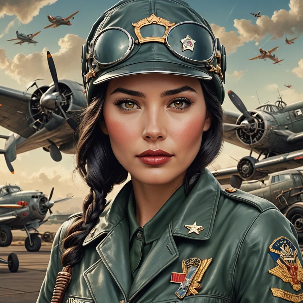 WWII Air Force Captain in Vintage Glamour, Detailing Symmetr...
