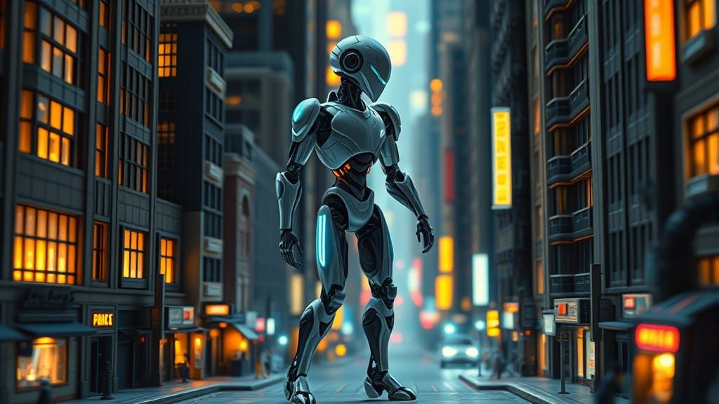Futuristic Robot Explores Miniature Metropolis in Cyberpunk ...