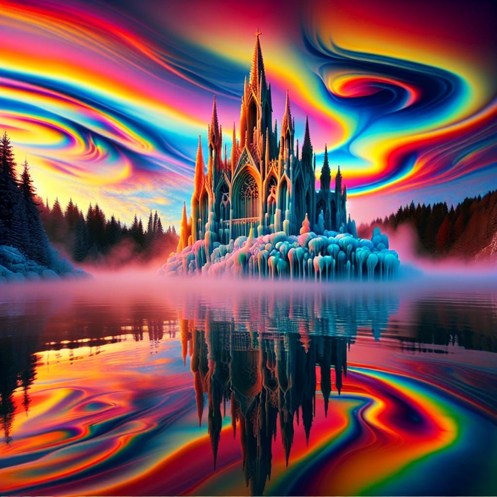 Gothic Architectural Wonder Rises from the Vibrant Lake