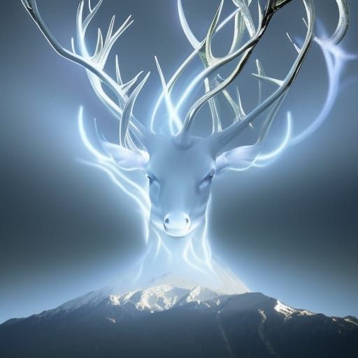 Enchanted White Deer with Elaborate Antlers in Vibrant Color...