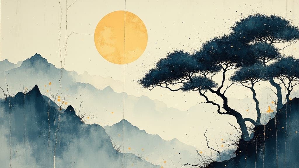 Ethereal Wisteria Moonlight in Japanese Minimalist Style