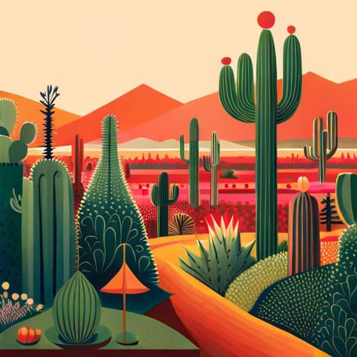 cactus mid-century modern Art