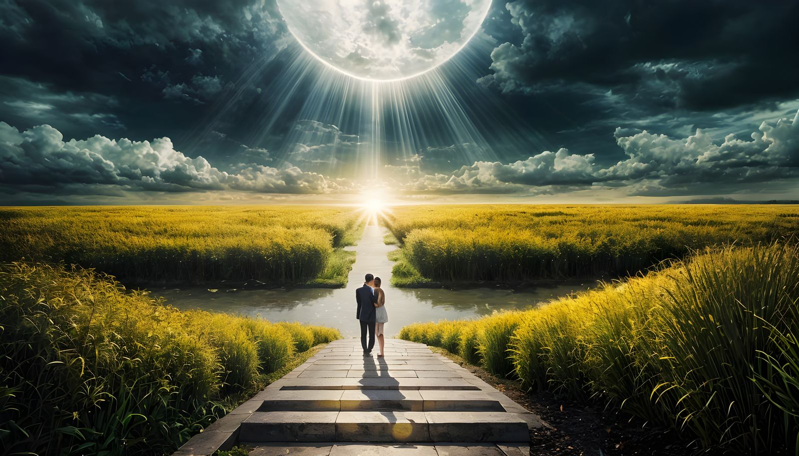 Frogs Celebrate in Golden Waterlily Leaf Palace