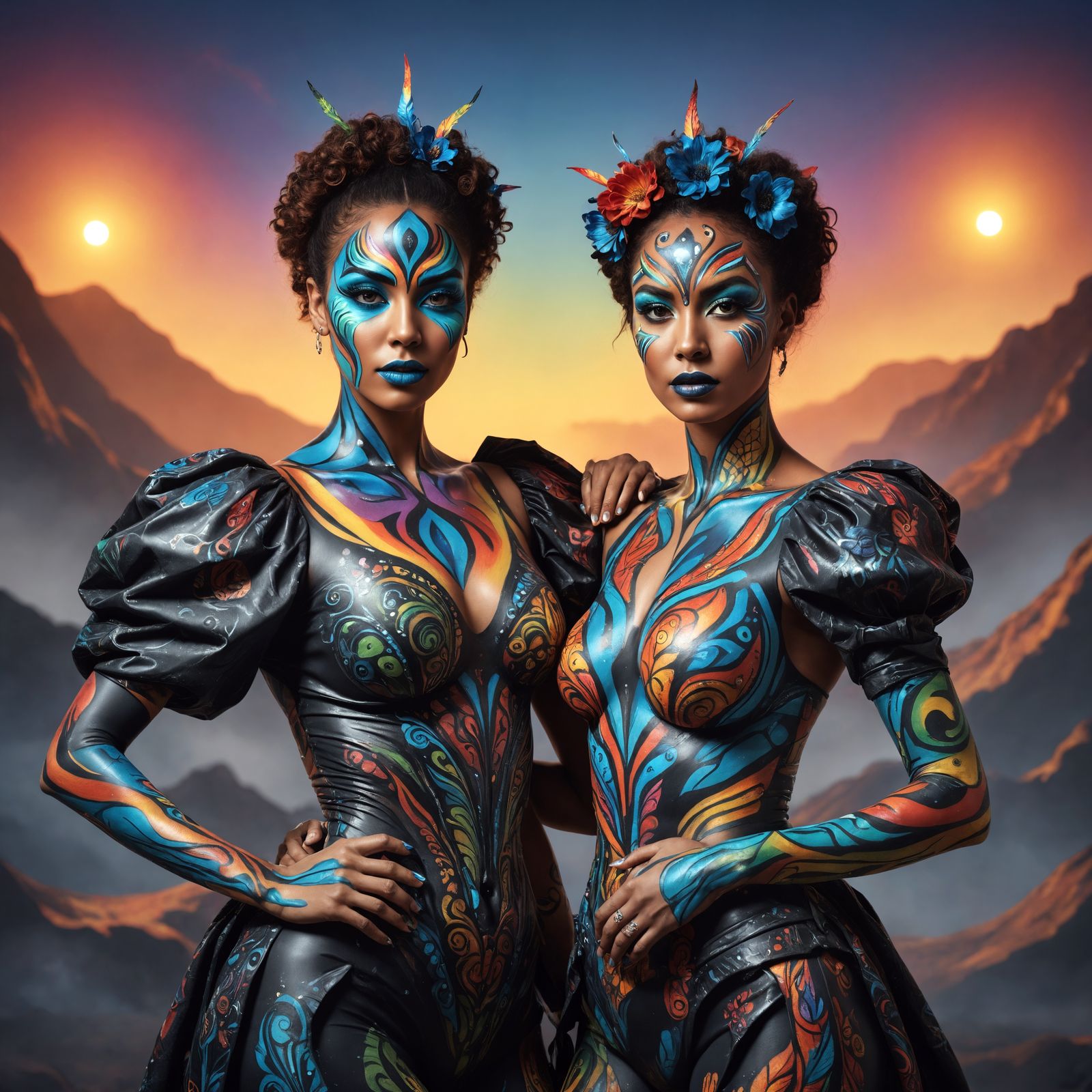 Women in Abstract Body Paint Portrait