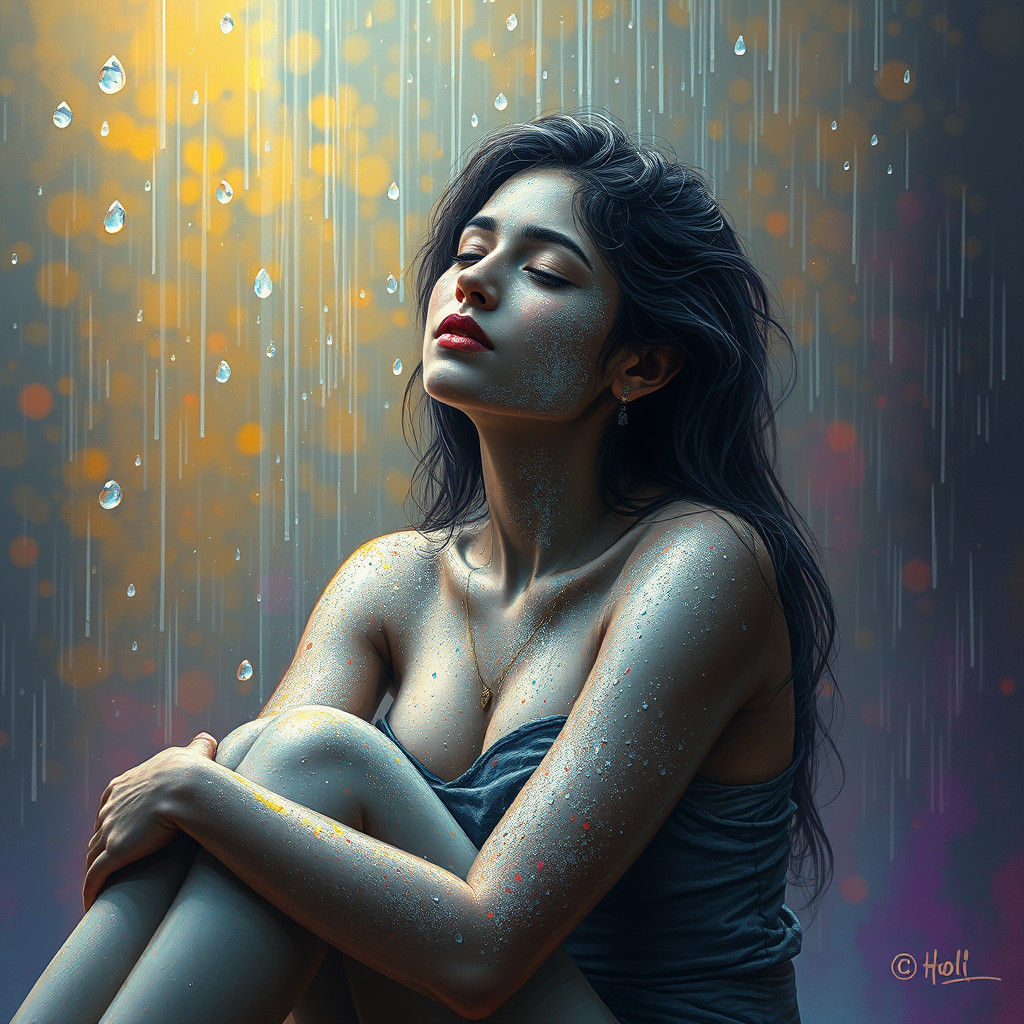 Surreal Silver Goddess Erupts in Vibrant Holi Atmosphere