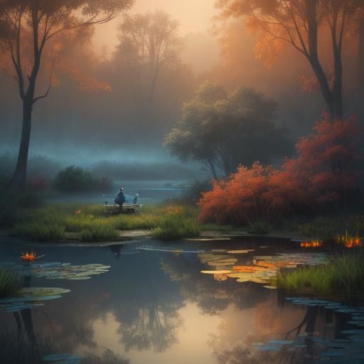 Rustic Fantasy Village by Sparkling Pond