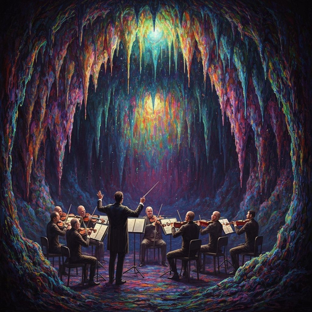 Psychedelic Symphony in Magical Cave, Matte Painting Style