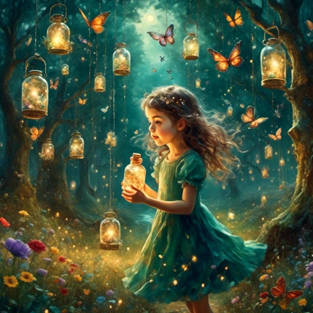 Fairy Collector Storybook Illustration in Oil on Canvas