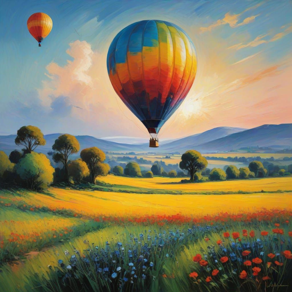 Stunning view of a balloon driving over mellow fields
