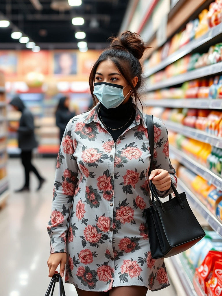 Elegant Woman Shops in a Modern Supermarket