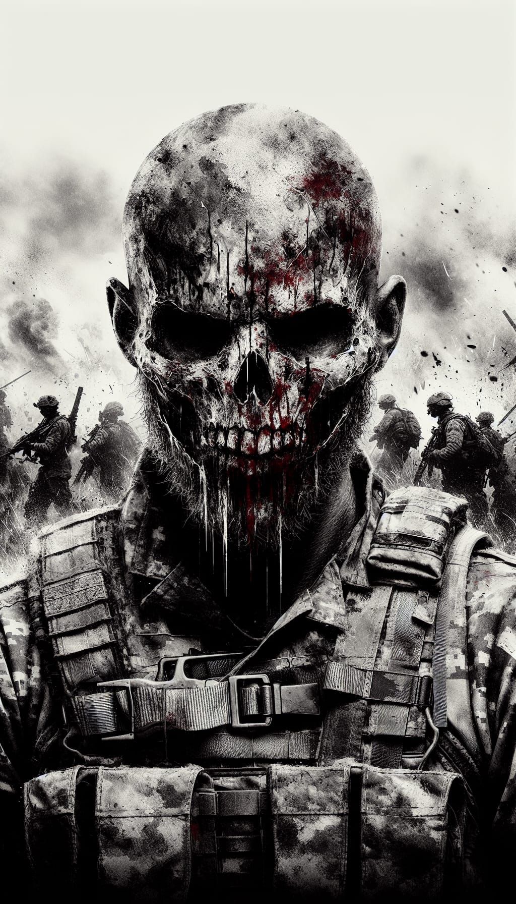 Gritty Soldier Wearing Death Mask in a Desolate Landscape