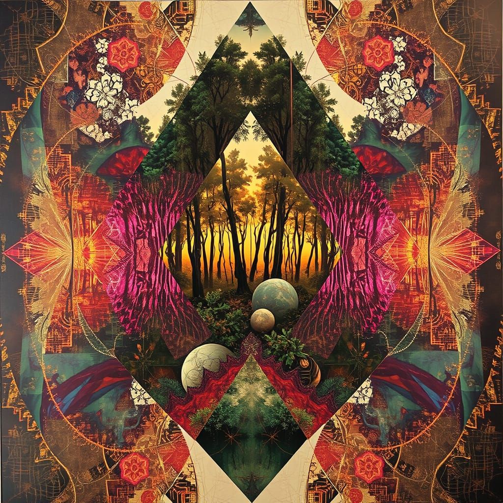 Psychedelic Rainforest Dissolving into Geometry