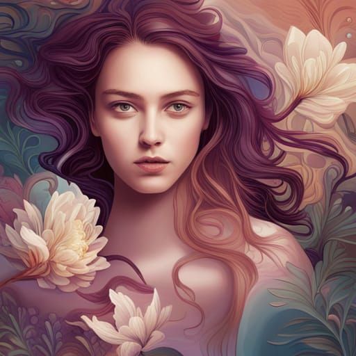 Dreamlike Portrait of a Young Woman in Vibrant Flowers