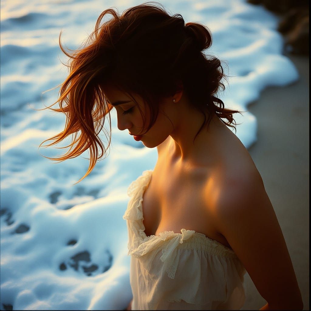 Whispers on the Shoreline in Cinematic Film Still Style