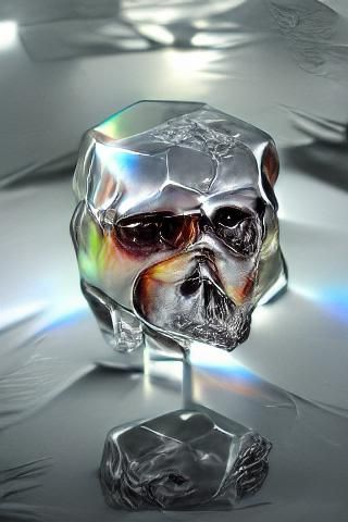 Glowing Ice Cube Formations in a Blackened Skull