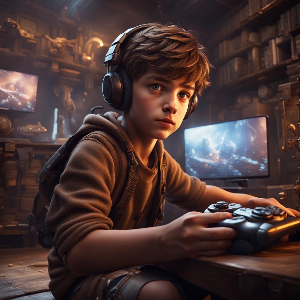 Boy in a Fantastical Video Game World