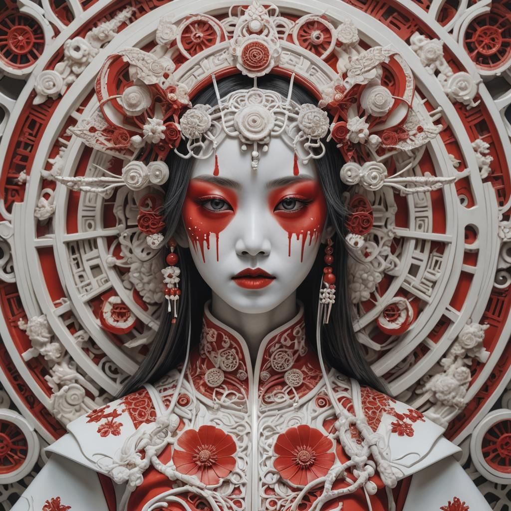 Ethereal Gothic Futurist Portrait with Monochromatic Symmetr...