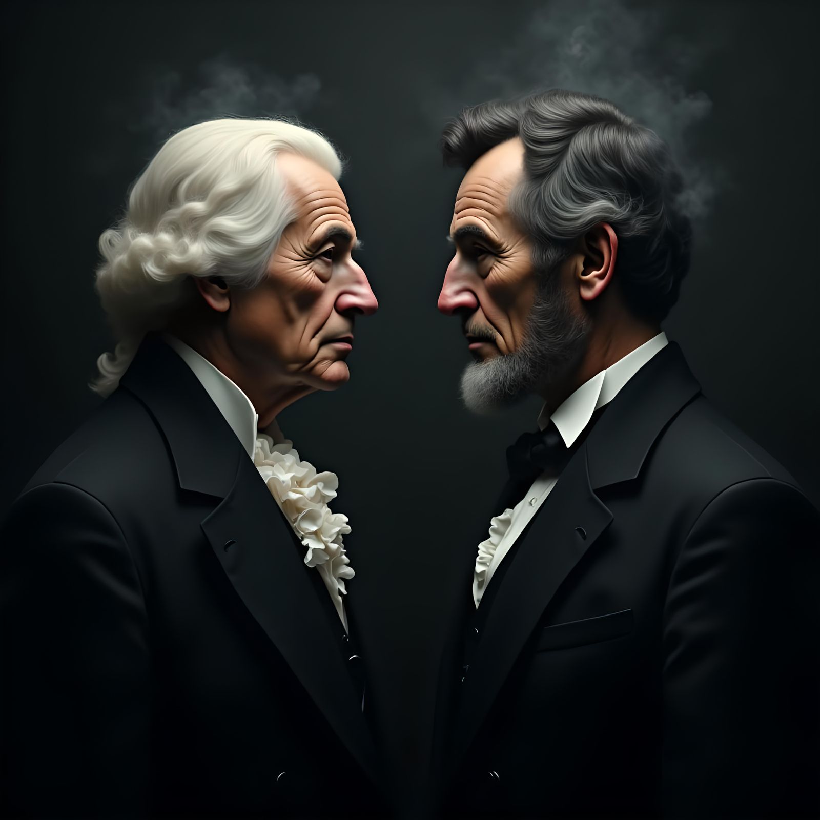 Historical Leaders Face the Fog in Mysterious Black Portrait