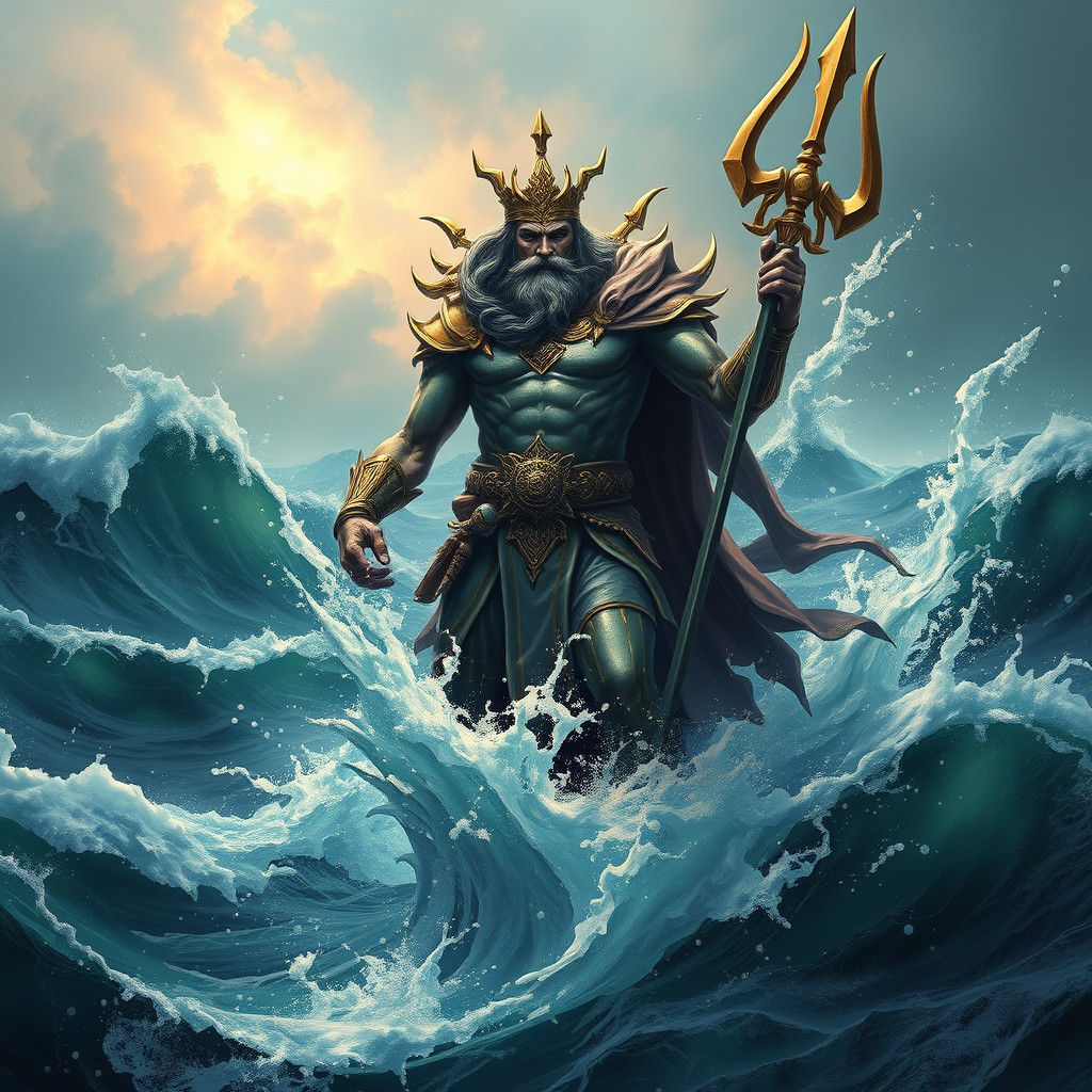 Epic Poseidon: Heroic God of the Sea in Stunning Fantasy Lan...