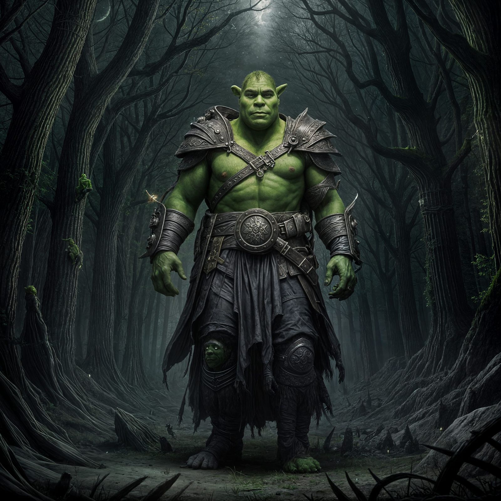 Shrek Dark Fantasy in a Haunting Hyper Realistic Moonlit Wor...