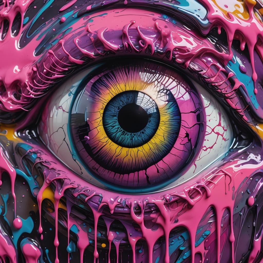 Surreal Glass Eye Graffiti Masterpiece in Vibrant, Polychrom...