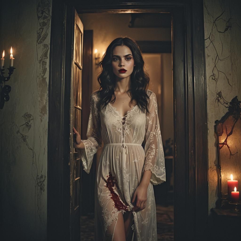 Mysterious Brunette in Dark Gothic Dreamscape