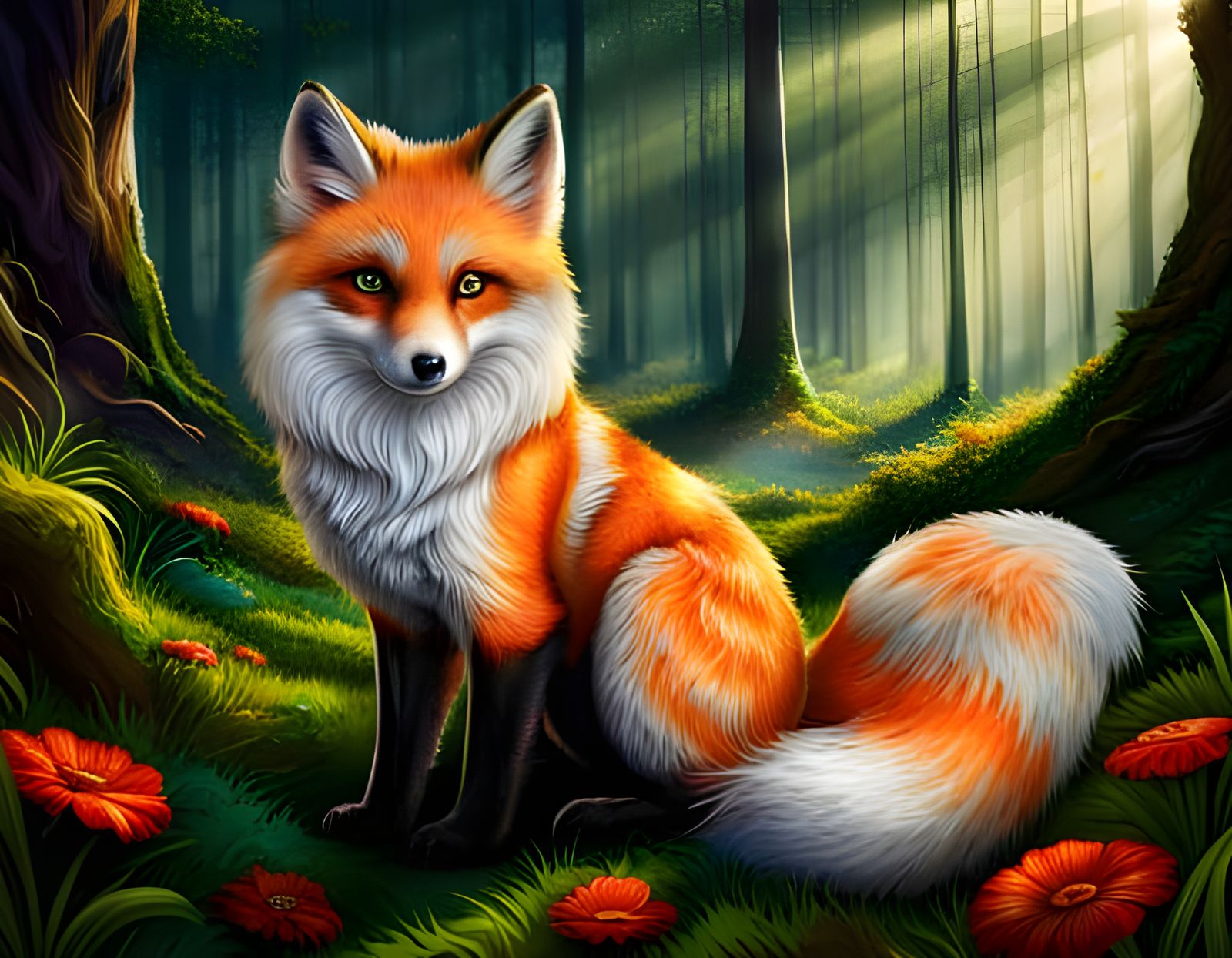 Majestic Mythical Kitsune Fox in a Mystical Forest