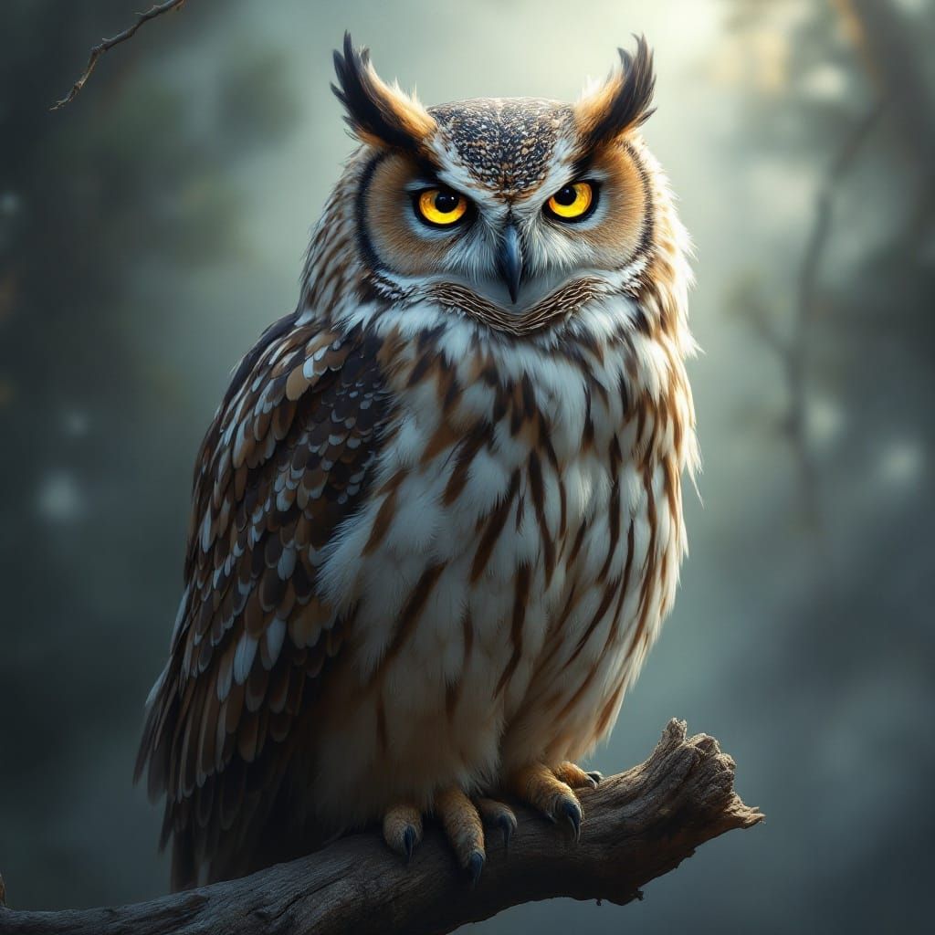 Majestic Horned Owl in Dreamlike Hyper-Realism