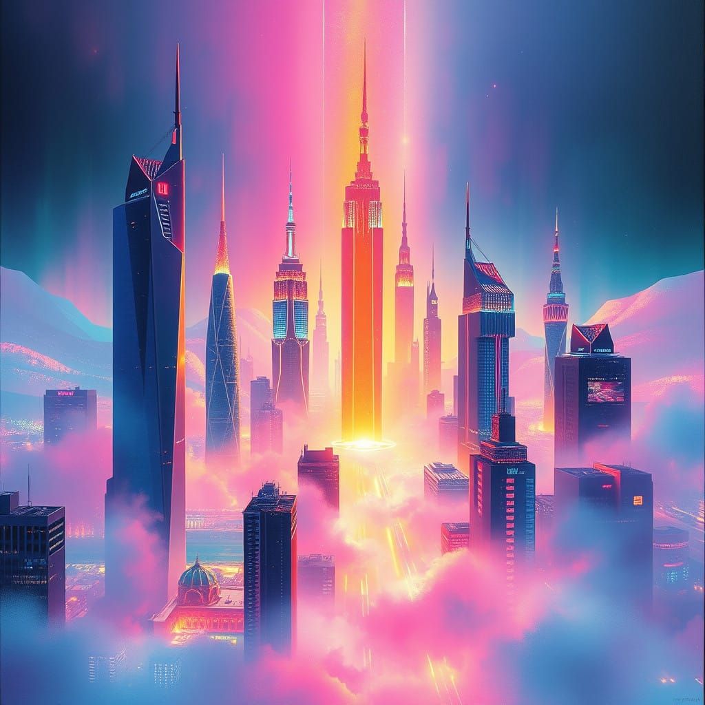 Ethereal Metropolis Illuminated by Shimmering Light