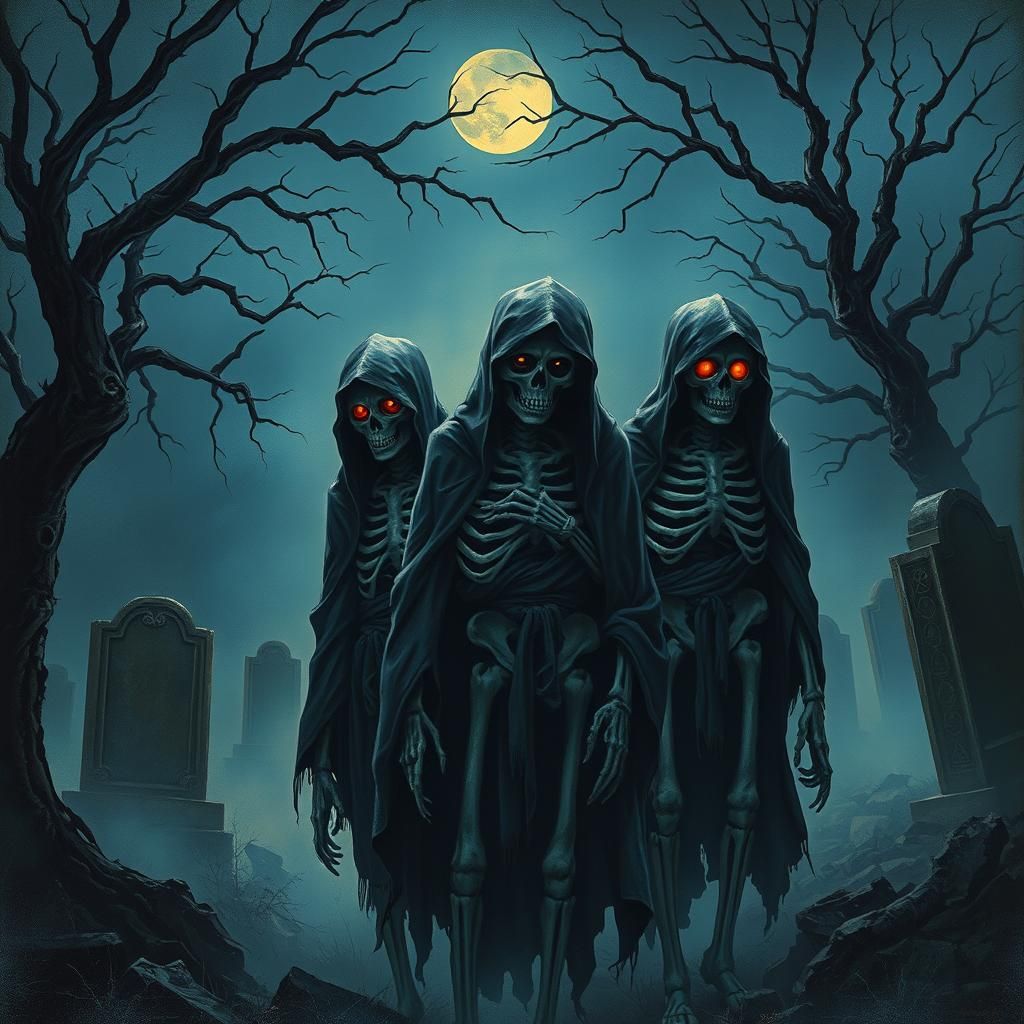 Dark Fantasy Skeletons in Tattered Hooded Robes