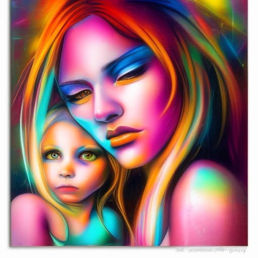 Motherly Love in Vibrant Graffiti