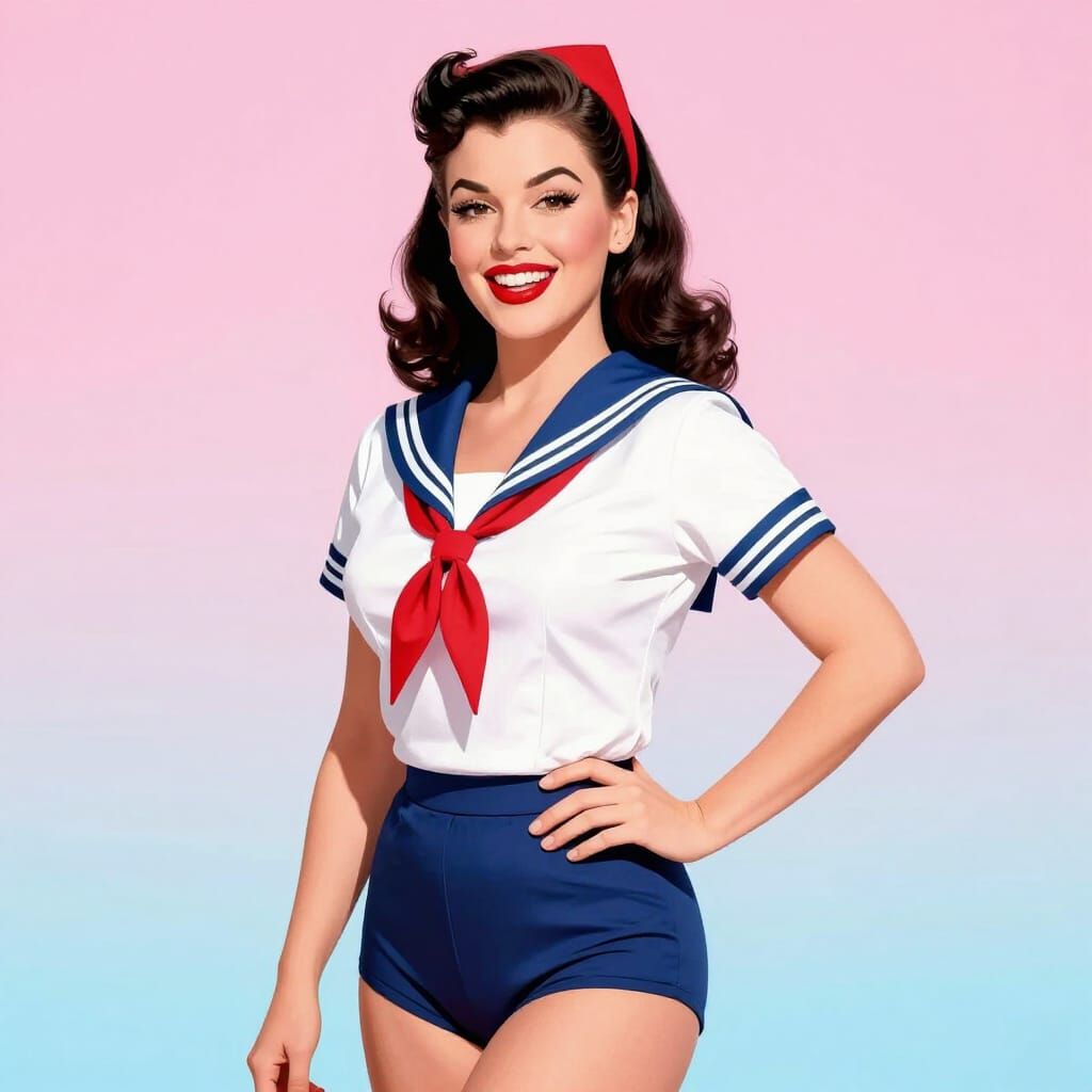 Vintage Pinup Girl in Sailor Outfit with Retro Comic Style