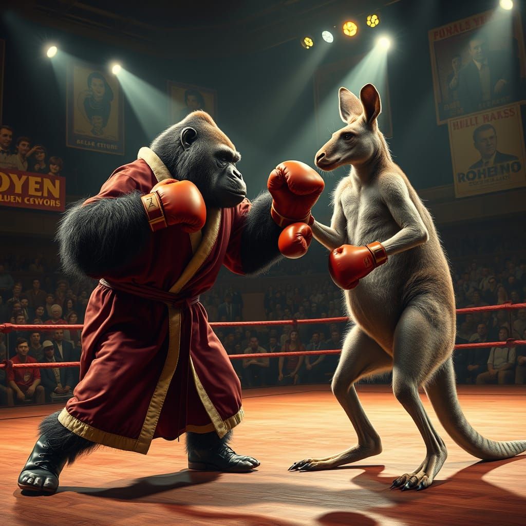 Gorilla vs Kangaroo Boxing in Retro Arena