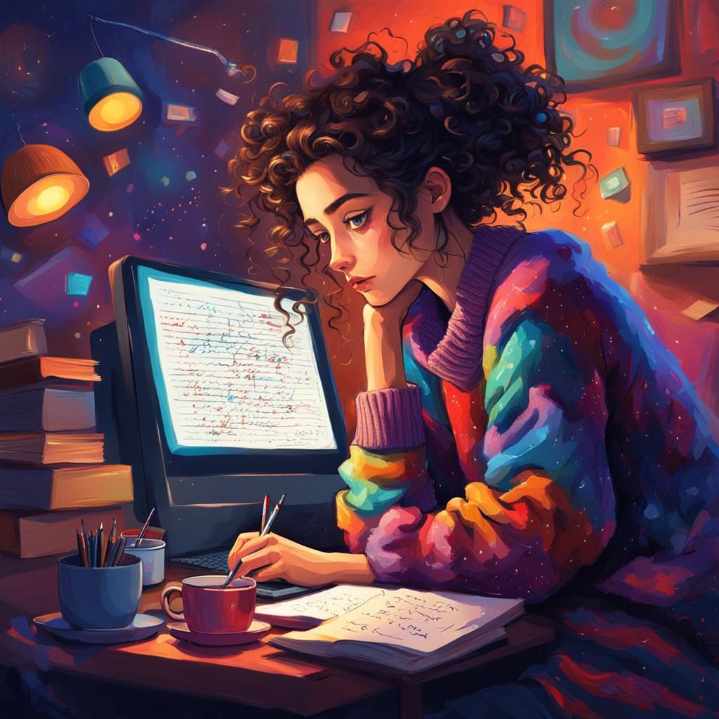 Slender Girl in Vibrant Surrealist Setting