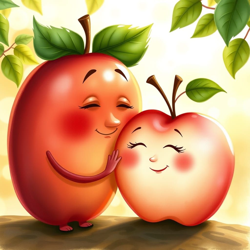 Romantic Apple Couple in Whimsical Orchard